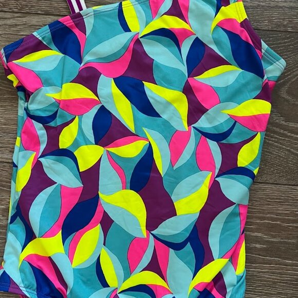 Lands' End Blue Pink One Piece Swimsuit Swimwear Size 14 - Picture 4 of 9